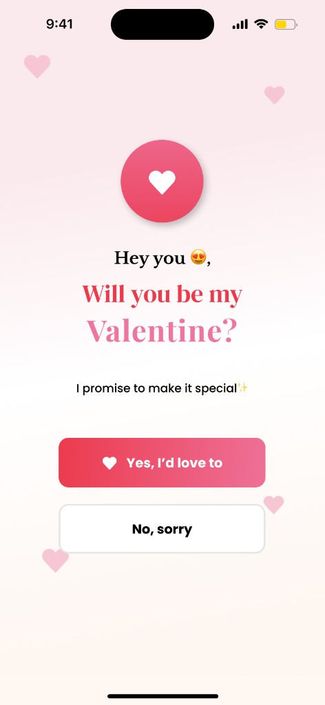 Will you be my Valentine? - main proposal screen