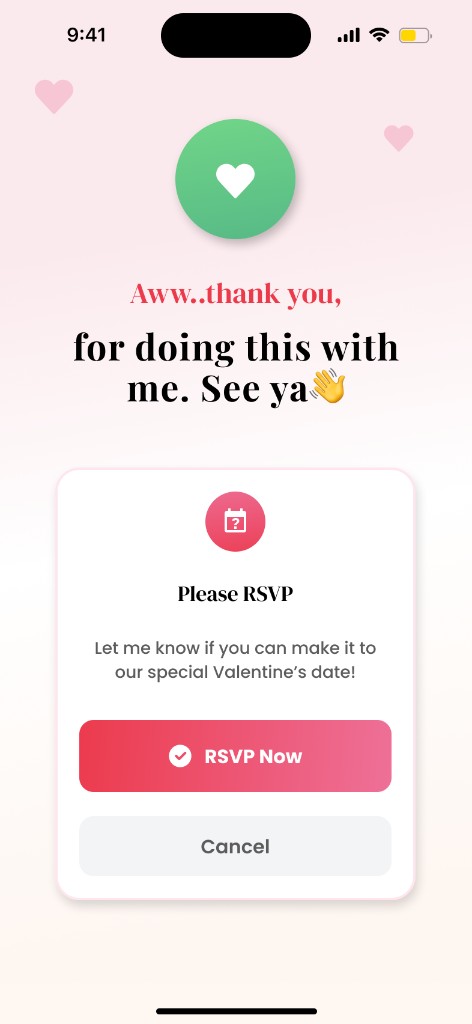 Thank you screen with RSVP prompt